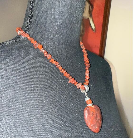 Vintage Jay King Mine Finds DTR 925 Silver Red Jasper Heart Pendant Necklace - Picture 12 of 14